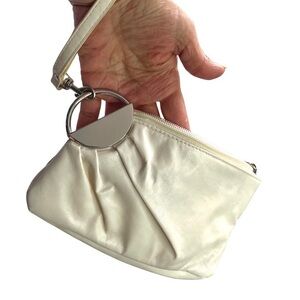 Lulu NYC White Faux Leather Wristlet Clutch Silver Hardware Zip Closure